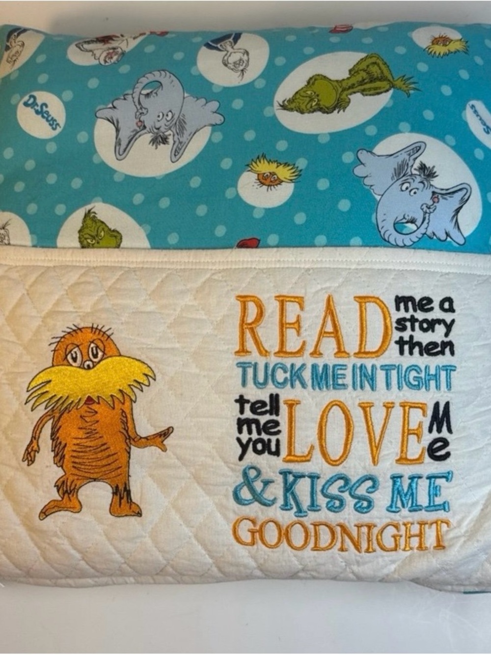 Dr. Seuss Lorax character embroidered pocket pillow